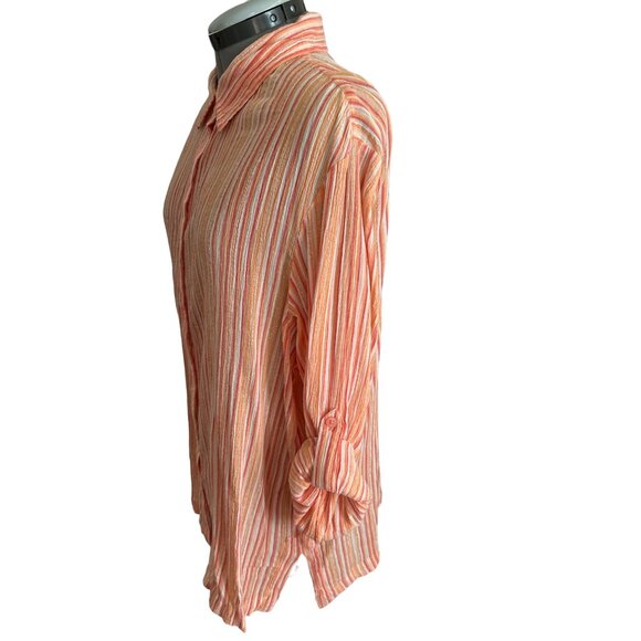 Studio Works Striped Button-Up Shirt Cotton Blend Orange & Pink, Size XL - Picture 2 of 7